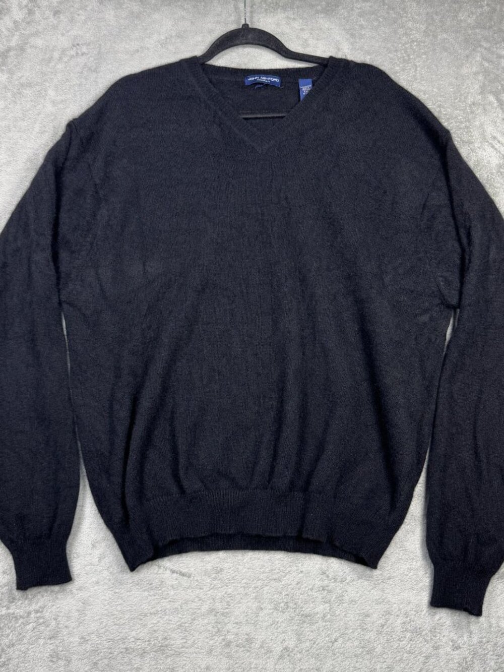 John Ashford 100% Cashmere Black V-Neck Sweater Mens XXL Quiet Luxury Vintage